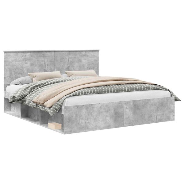vidaXL Bettrahmen mit Kopfteil Beton 200 x 200 cm Massives Kiefernholz