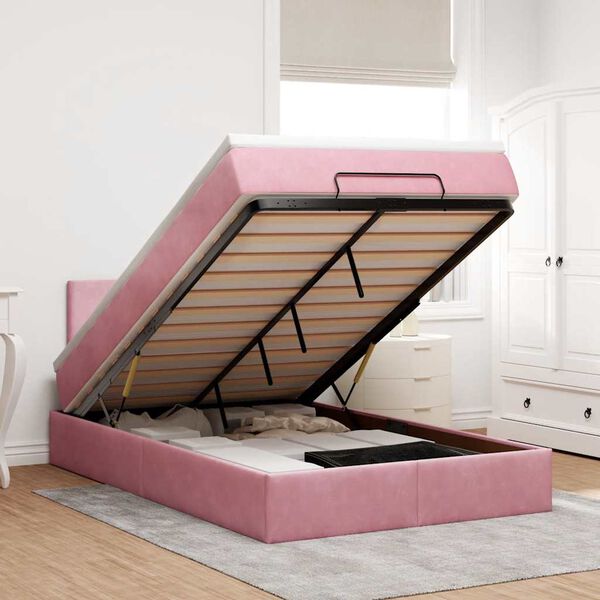 vidaXL Ottoman-Bett mit Matratze Rosa 120x200 cm Samt