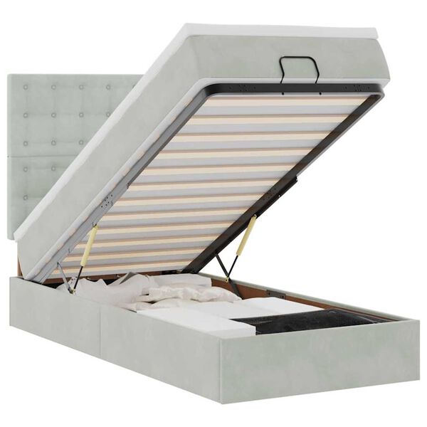 vidaXL Ottoman-Bett mit Matratzen & LEDs Hellgrau 90x200 cm Samt