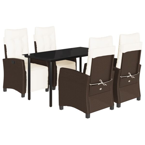 vidaXL 5-tlg. Garten-Essgruppe mit Kissen Braun Poly Rattan