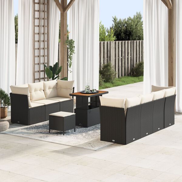 vidaXL Garten-Sofa-Set mit Kissen 10 pcs Schwarz und Creme
