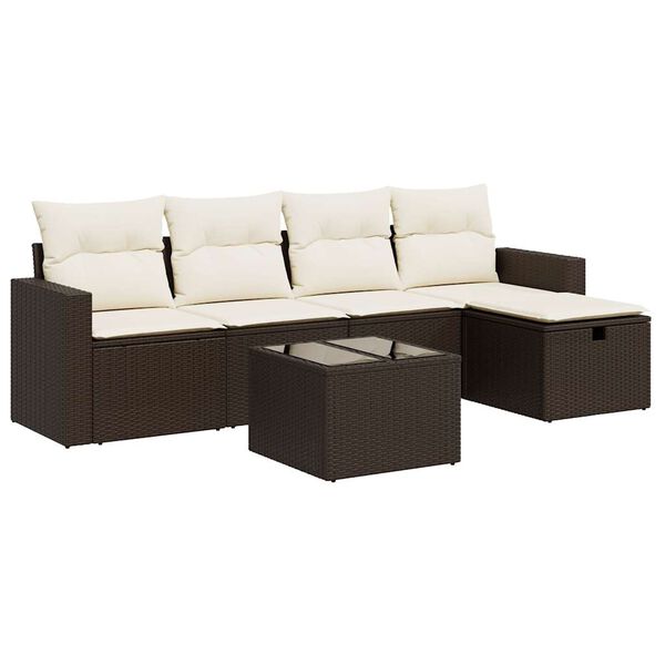 vidaXL 6-tlg. Garten-Sofagarnitur mit Kissen Braun Poly Rattan
