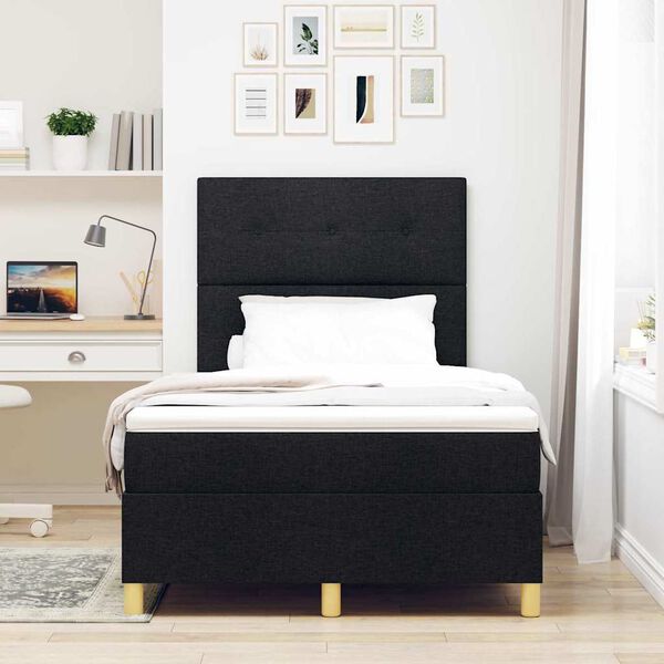 vidaXL LED Boxspringbett mit Matratze Schwarz 120 x 190 cm Stoff