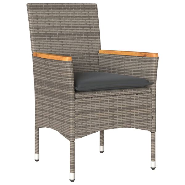 vidaXL 3-tlg. Bistro-Set mit Kissen Grau Poly Rattan und Glas