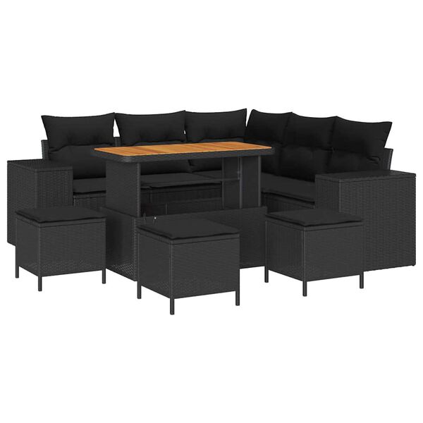 vidaXL Gartensofa-set mit Kissen 9 pcs Schwarz Poly-Rattan