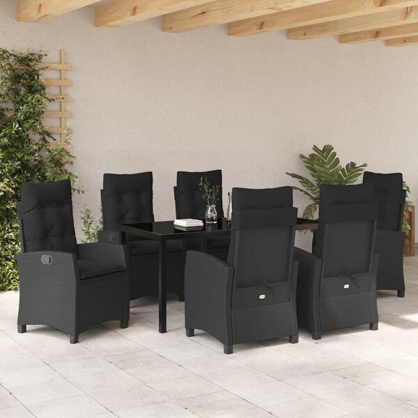 vidaXL Garten Essgruppe mit Kissen 7 pcs Schwarz Poly-Rattan