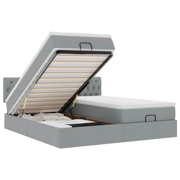 vidaXL Ottoman-Bett mit Matratzen & LEDs Hellgrau 160x200 cm Stoff