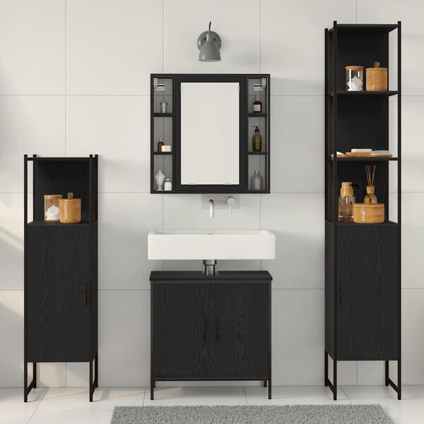 vidaXL Badezimmerm&ouml;bel-Set mit Regal 4 pcs Schwarz Holzwerkstoff
