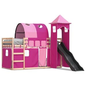 vidaXL Etagenbett mit Rutsche und Gardinen Rosa 80x200 cm