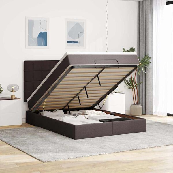 vidaXL Ottoman-Bett mit Matratze Dunkelbraun 140x190 cm Stoff