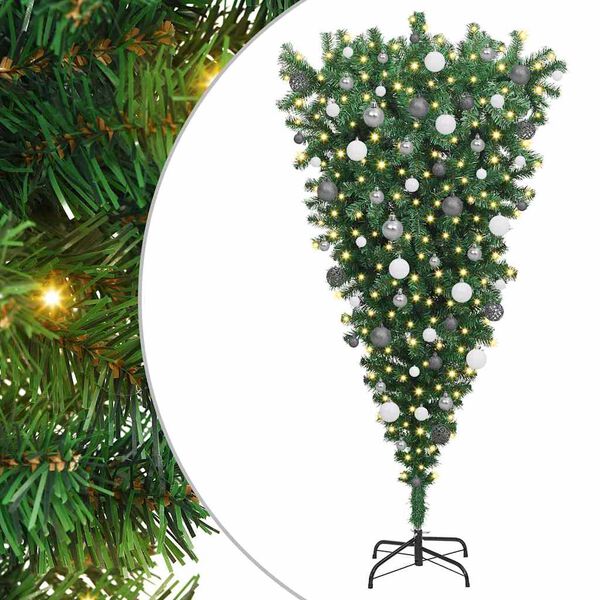 vidaXL Umgekehrter k&uuml;nstlicher bereits beleuchteter Weihnachtsbaum mit Kugel-Set