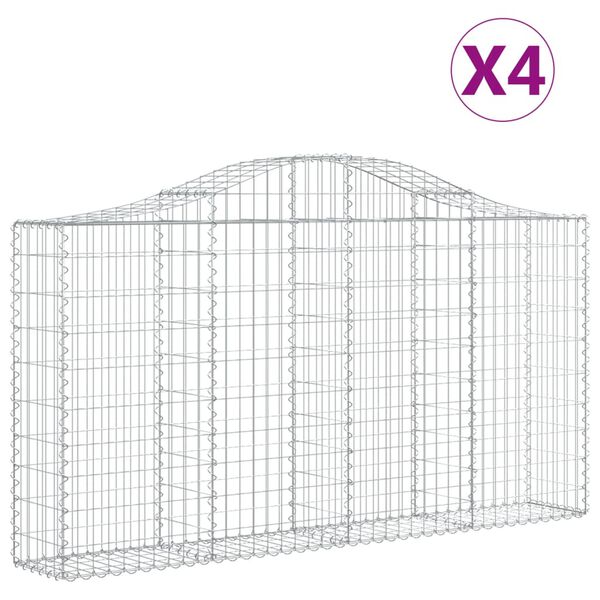 vidaXL Gabionen mit Hochbogen 4 Stk. 200x30x100/120cm Verzinktes Eisen