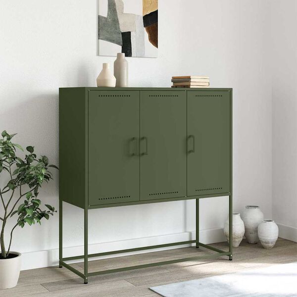 vidaXL Sideboard Olivgr&uuml;n 100,5x39x107 cm Stahl
