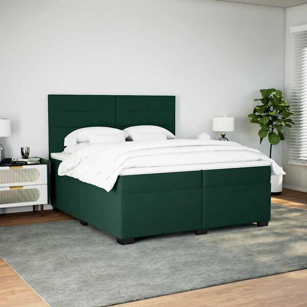vidaXL Boxspringbett mit Matratze Dunkelgr&uuml;n 200x200 cm Samt