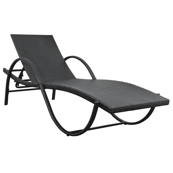 vidaXL Sonnenliege mit Auflage & Tisch Poly Rattan Schwarz
