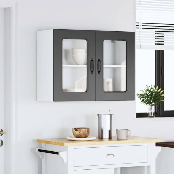 vidaXL K&uuml;chen-H&auml;ngeschrank mit Glast&uuml;r Kalmar Schwarz Holzwerkstoff