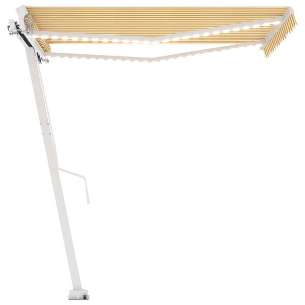 vidaXL Markise Manuell Einziehbar mit LED 350x250 cm Gelb Wei&szlig;