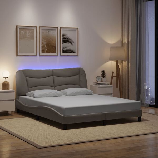 vidaXL Bettgestell mit LED ohne Matratze "Hvar" Taupe 160x200 cm Stoff
