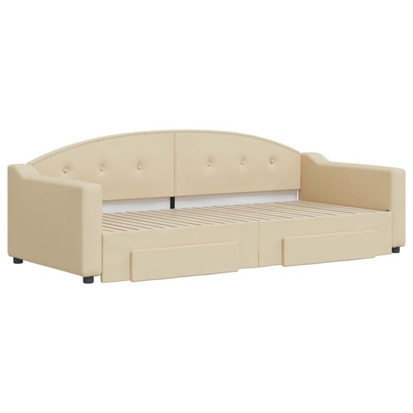 vidaXL Tagesbett Ausziehbar mit Schubladen Creme 90x200 cm Stoff