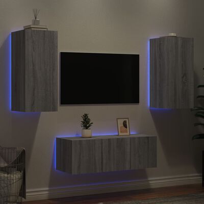 vidaXL 4-tlg. Wohnwand mit LED-Beleuchtung Grau Sonoma Holzwerkstoff