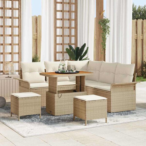 vidaXL Garten-Sofa-Set mit Kissen mit Speicher 8 pcs Beige und Creme