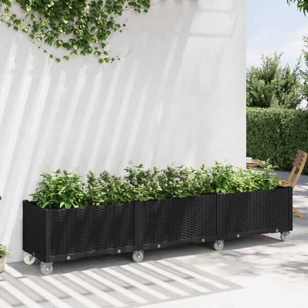 vidaXL Pflanzkasten mit Rollen Schwarz 240x50x54 cm PP