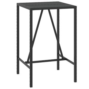 vidaXL Bartisch mit Glasplatte Schwarz 70x70x110 cm Poly Rattan