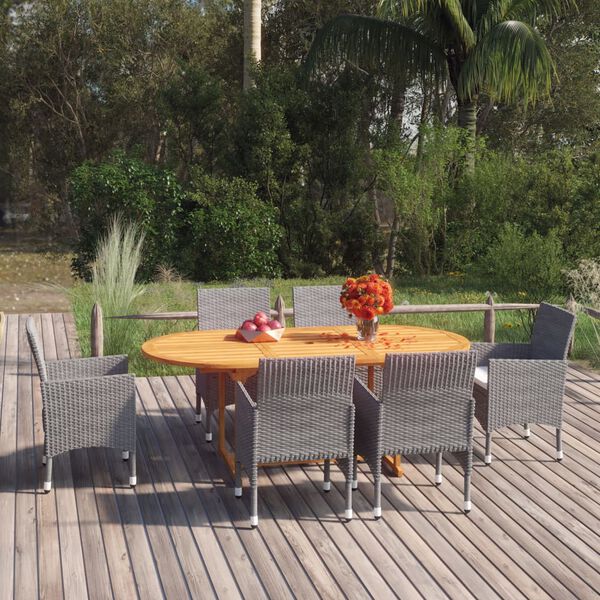 vidaXL 7-tlg. Garten-Essgruppe Poly Rattan Grau