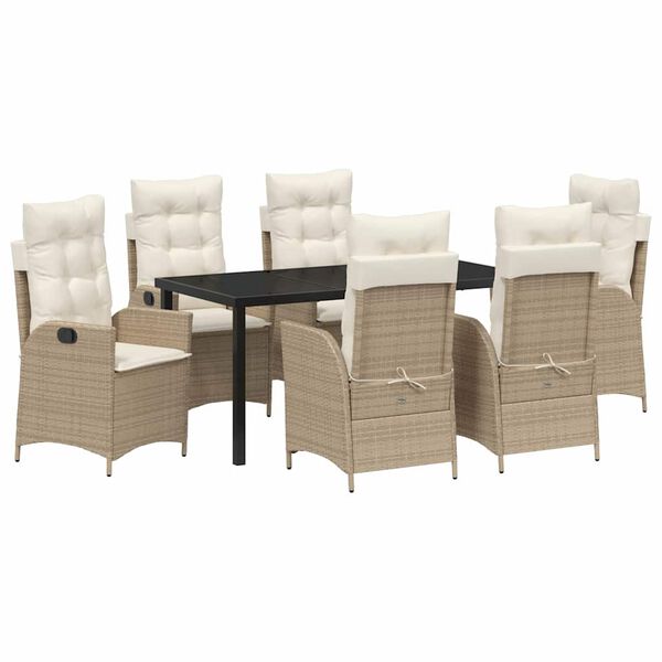 vidaXL Garten Essgruppe mit Kissen 7 pcs Beige Poly-Rattan