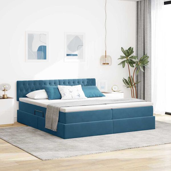 vidaXL Aufbewahrungsbett mit Matratze Dunkelblau 90 x 200 cm