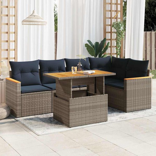 vidaXL 6-tlg. Garten-Sofagarnitur mit Kissen Grau Poly Rattan