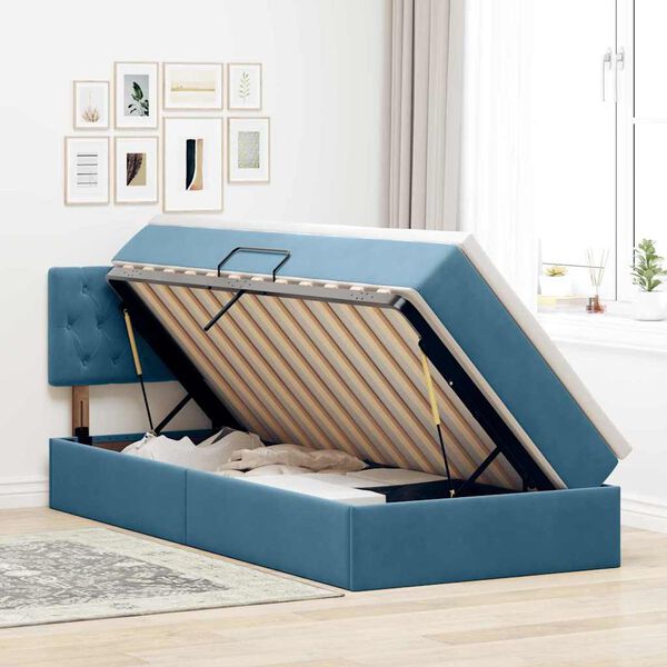 vidaXL Aufbewahrungsbett mit Matratze Dunkelblau 90 x 190 cm Samt