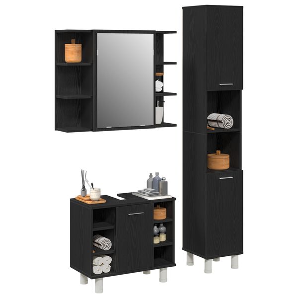 vidaXL Badezimmerm&ouml;bel-Set mit Regal 3 pcs Schwarz 30 x 30 x 179,5 cm