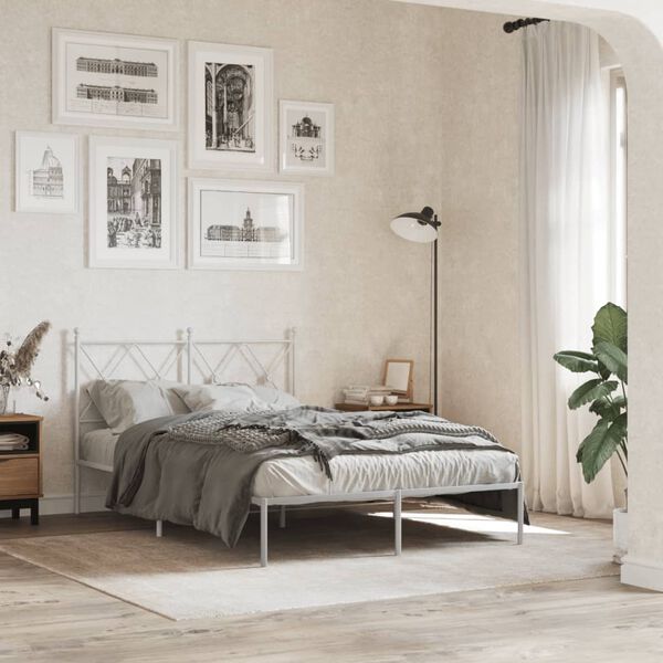 vidaXL Bettgestell mit Kopfteil Metall Wei&szlig; 120x200 cm
