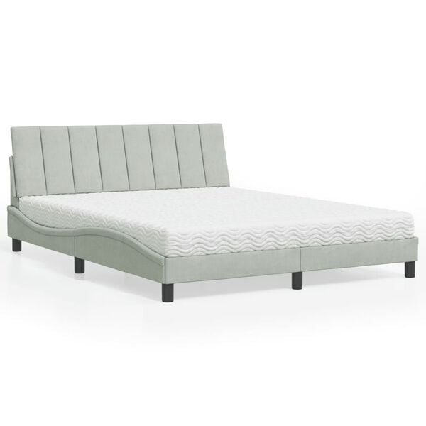 vidaXL Bett mit Matratze "Hanko" Hellgrau 160x200 cm Samt