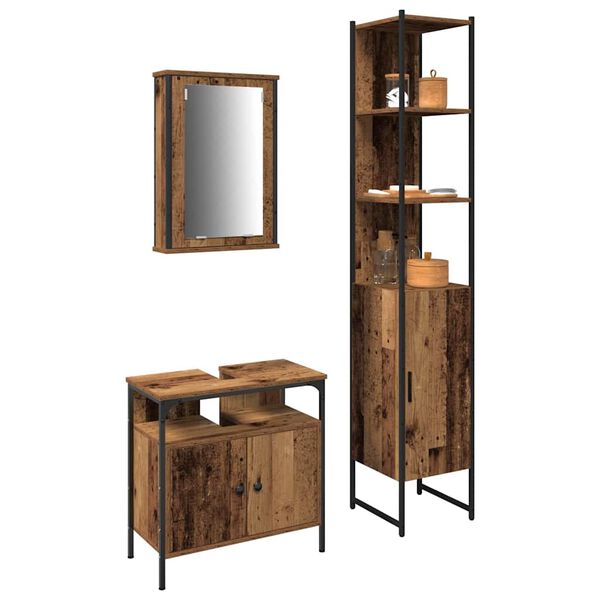 vidaXL Badezimmerm&ouml;bel Set mit Regal 3 pcs Altholz Holzwerkstoff