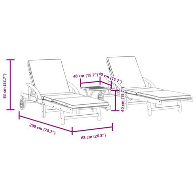 vidaXL Sonnenliegen 2 Stk. mit Tisch Massivholz Akazie