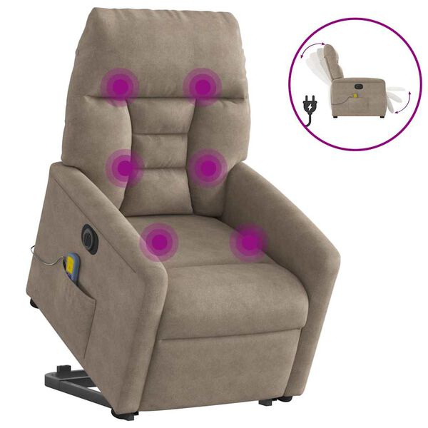 vidaXL Massagesessel Aufstehhilfe Elektrisch Taupe Mikrofasergewebe