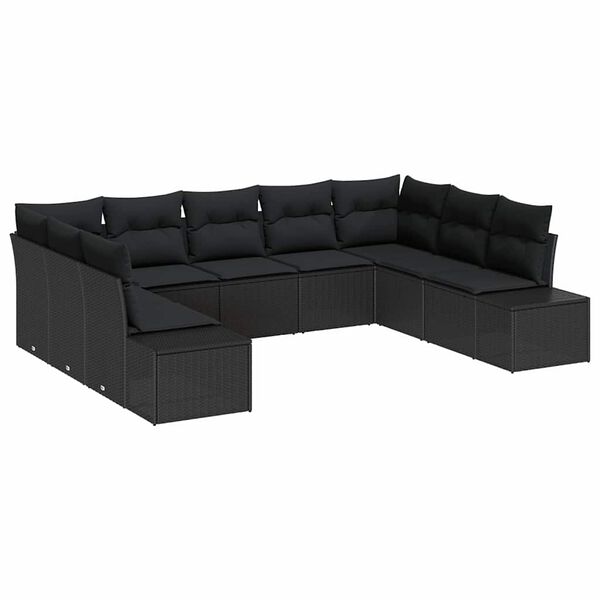 vidaXL Gartensofa-set mit Kissen 9 pcs Schwarz Polyrattan