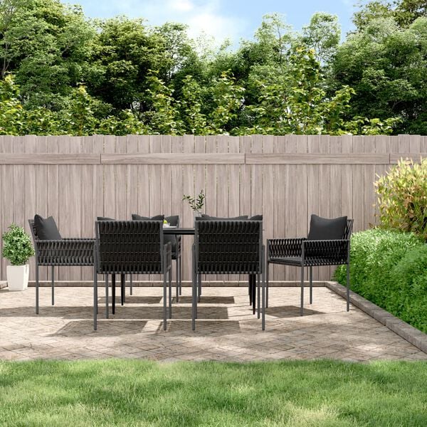 vidaXL 7-tlg. Garten-Essgruppe mit Kissen Poly Rattan und Stahl