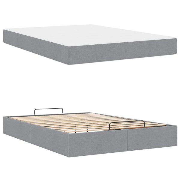 vidaXL Bettgestell mit Matratze mit Matratze 2 pcs Hellgrau Stoff