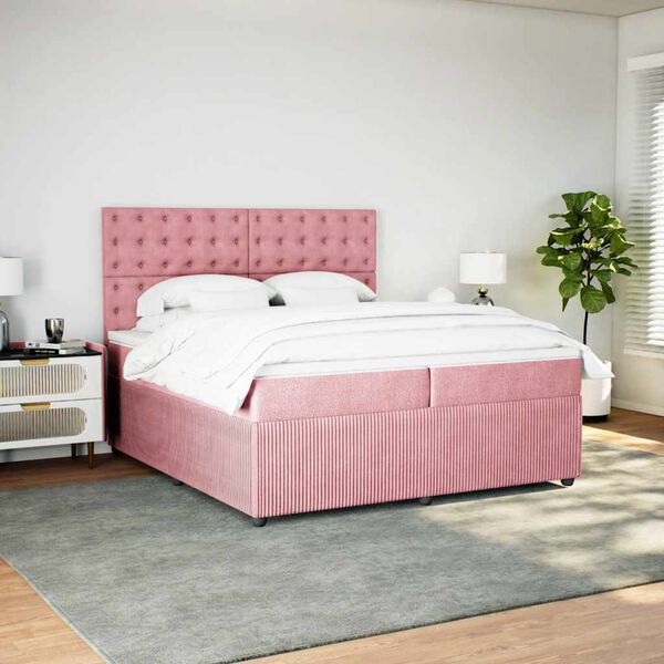 vidaXL Boxspringbett mit Matratze Rosa 200x200 cm Samt