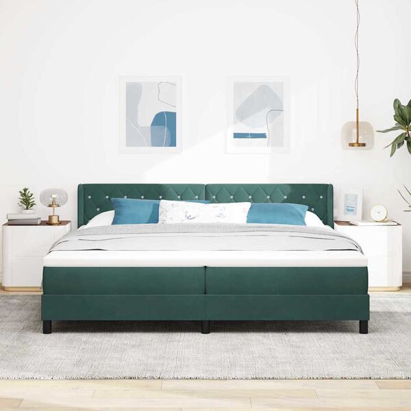 vidaXL Boxspringbett mit Matratze Dunkelgr&uuml;n 200 x 200 cm Samt