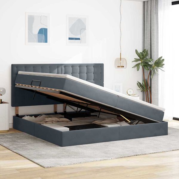 vidaXL Bett mit Stauraum und LED mit LED Dunkelgrau 200 x 200 cm Samt