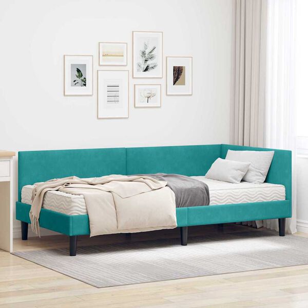 vidaXL Eckbettgestell mit Matratze Sonstiges 2 pcs T&uuml;rkis Samt