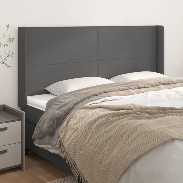 vidaXL Kopfteil mit Ohren Grau 203x16x118/128 cm Kunstleder
