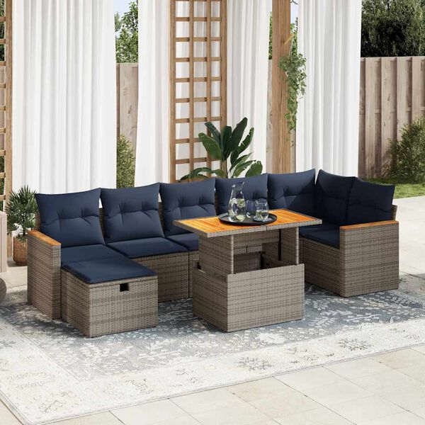 vidaXL 8-tlg. Garten-Sofagarnitur mit Kissen Grau Poly Rattan Akazie