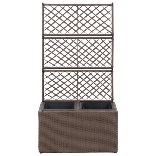 vidaXL Hochbeet mit Rankgitter 2 Töpfe 58×30×107cm Poly Rattan Braun