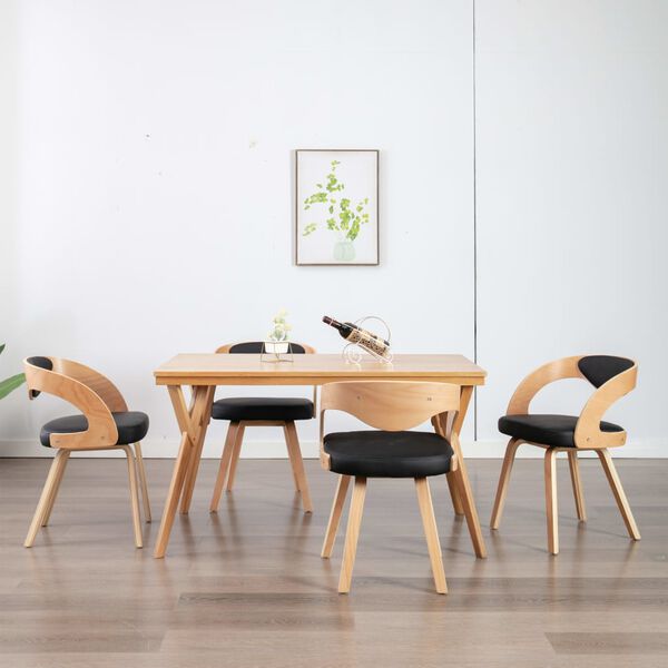 vidaXL Esszimmerst&uuml;hle 4 Stk. Schwarz Bugholz und Kunstleder