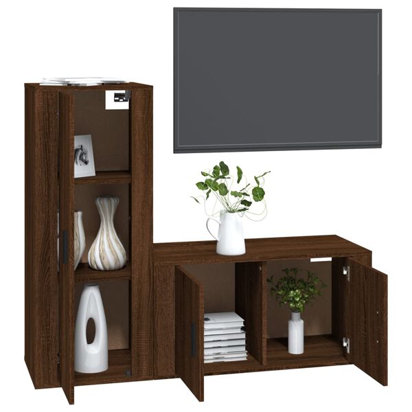 vidaXL 2-tlg. TV-Schrank-Set Braun Eichen-Optik Holzwerkstoff